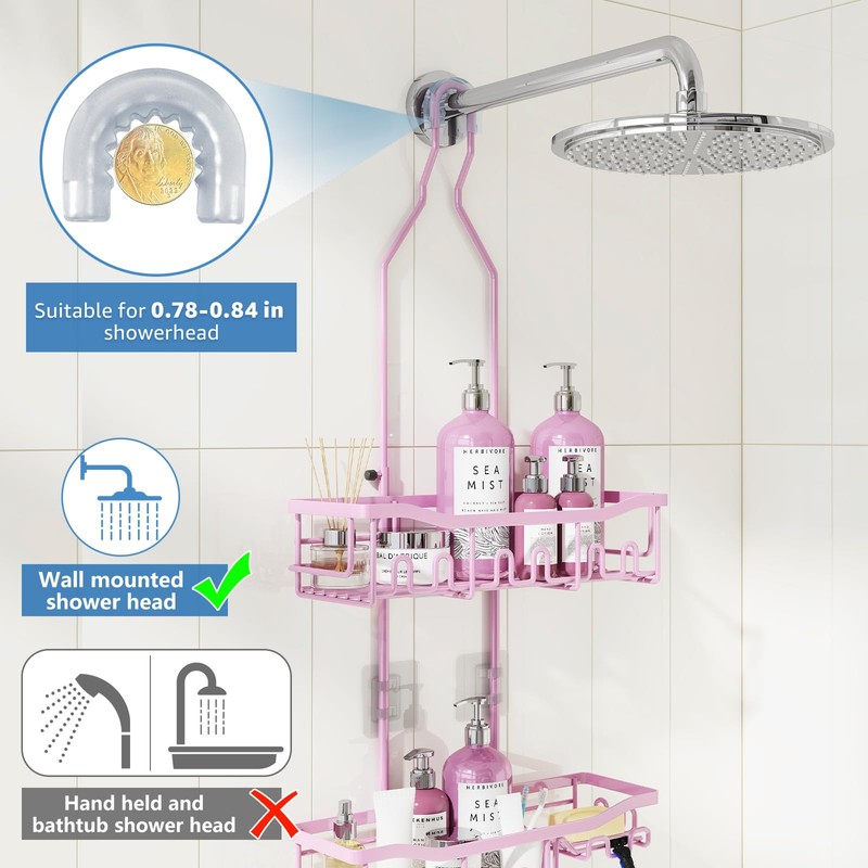 Joqixon Shower Caddy, Upgraded Extended Length Shower Caddy Over Showerhead