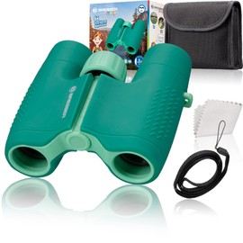 Bresser Junior Binoculars for Children 6 x 21 with Robust Rubber-Coated Binoculars Body and Middle Drive Focusing Including Belt Bag and Carry Strap, Green