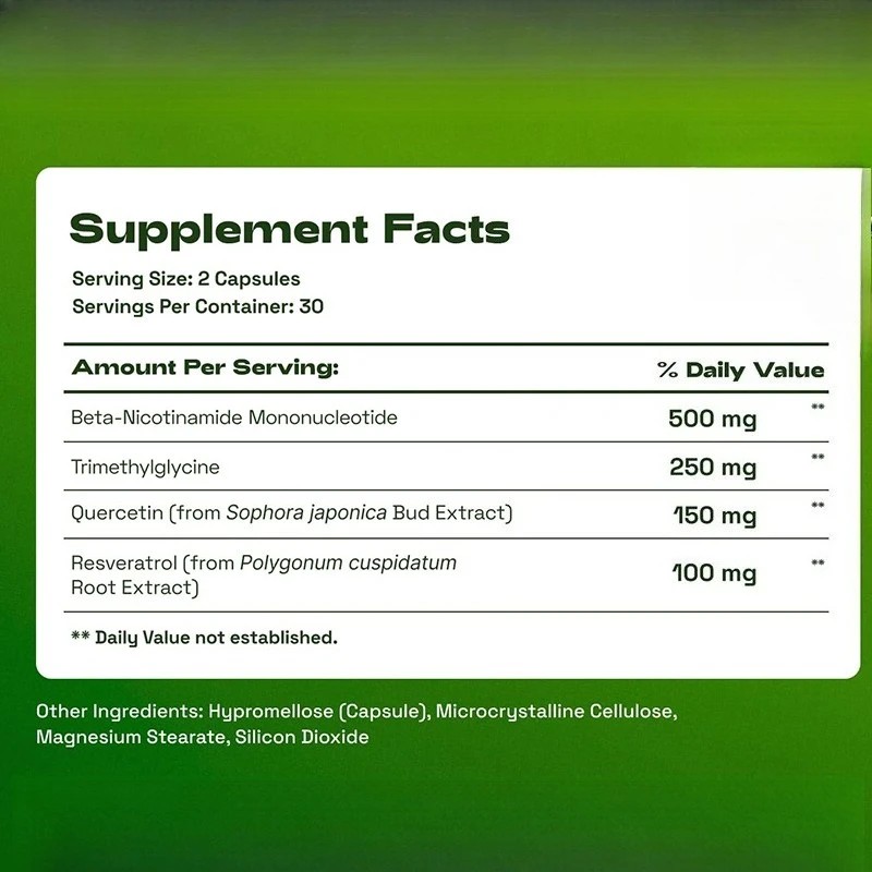 NMN Complex Supplement 1000mg with TMG, Quercetin & Resveratrol, Capsules