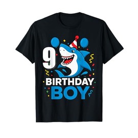 Kids 9th Birthday Boy Shark Themed Party 9 Years Old For Boy T-Shirt