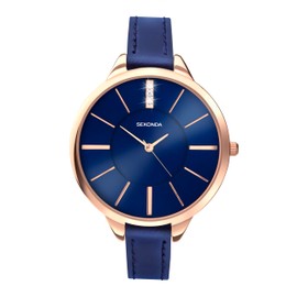 Sekonda Ada 39mm Women's Quartz Watch Three Hand with Stone Set White Sunray Dial Analogue Display and Leather Strap