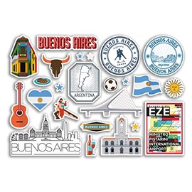 A5 Sticker Sheet Buenos Aires Vinyl Stickers - Argentina Landmarks Holiday Stamp Summer Map Flag Travel City Luggage Scrapbooking #79035