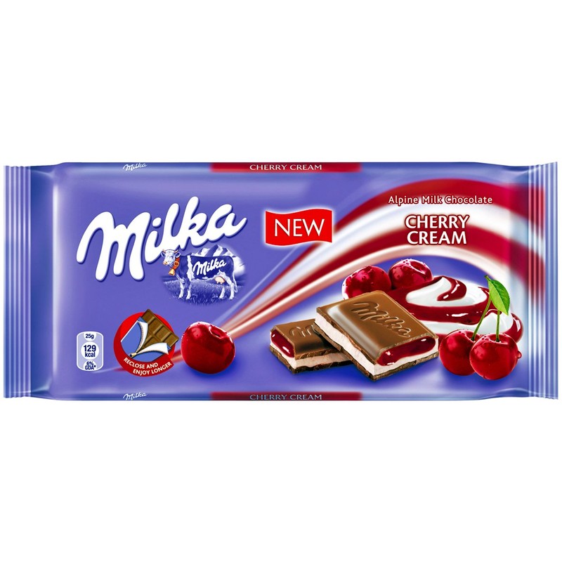 2 Pcs Milka Alpine Milk Chocolate Bars Vanilla Cherry Cream