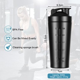 AOGOE Protein Shaker Bottle with Stainless Steel Mixing Ball 900ml, Stainless Steel Protein Shaker Cup, Gym Shaker Bottle, Protein & Supplement Shaker Bottle, Leak Proof Metal Sports Water Bottle