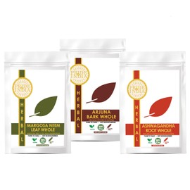 Pride Of India | Ayurvedic Healing Pack 15.06 oz (426.94 gm) | Includes Arjuna Bark Whole, Ashwagandha Root Whole & Neem/Margosa Herb Whole | Perfect for Green Juices, Smoothies | Fosters Wellness