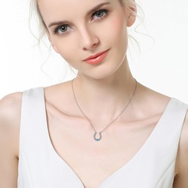 JERWLI Horseshoe Chain 925 Sterling Silver Turquoise Western Horseshoe Pendant Necklace Horse Jewellery Gifts for Women Girls Horse Lovers, Sterling Silver