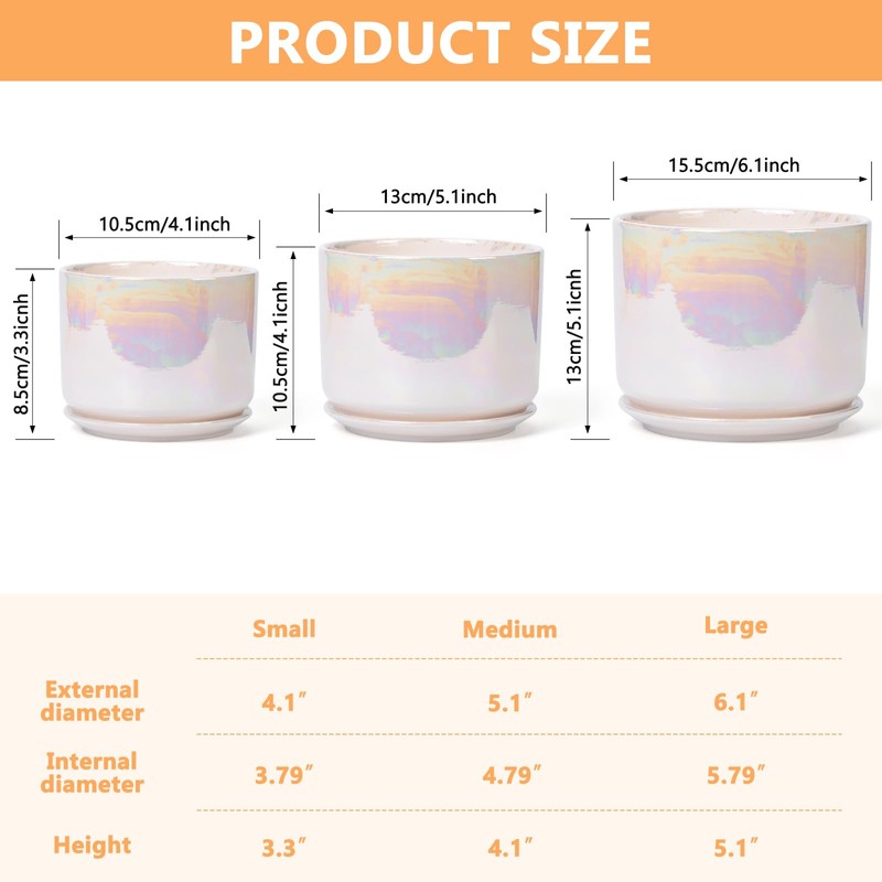 EFISPSS Plant Pots, 4+5+6 Inch Pots for Indoor Plants,Ceramic Planter