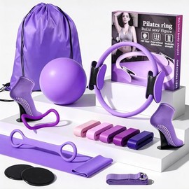 16PCS Kit de Pilates en Casa,Círculo Mágico 38cm,Pelota Pilates 25cm,5PCS Banda Elástica Multinivel,Calcetines Yoga,Alfombrilla Antideslizante,Banda d