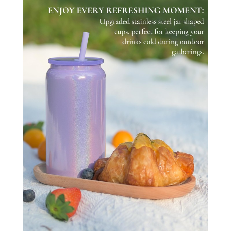 UIRZOTN Glass Cups with Lids and Straws, 16oz Stainless Steels