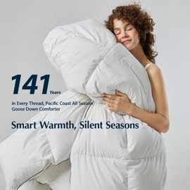 Pacific Coast Goose Feather Down Fiber Comforters King Size, Extra Fluffy White Duvet Insert, Ultra-Soft, Breathable, All Season Hotel Luxury Bedding Comforters with Corner Tabs (106"x90" White)