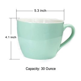 MECOWON 30 OZ Porcelain Coffee Mugs, Set of 2 Large Mugs for Soup, Cereal and Salad (Turquoise)