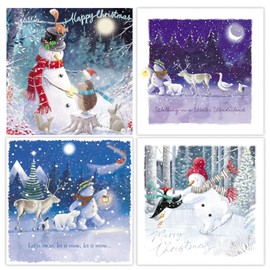 GBCC Charity Christmas Cards Pack of 20 - Charity Christmas Cards 2024 with Snowman and Animals Snowy Scenes - Eco-Friendly Xmas Cards Multipack with Envelopes