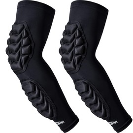 COOLOMG Football Arm Forearm Pads Padded Elbow Sleeves for Baseball Basketball Adult Youth Black L