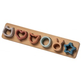 Mary Meyer Baby and Toddler Toys Simply Silicone Sorting Puzzle with Bamboo Base for 12+ Months Old Preschool Gifts, 13 x 3-Inches, Animal, Star, Heart Shapes