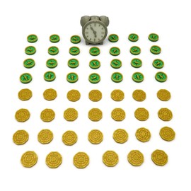 BGExpansions Lost Ruins of Arnak Enhancement Pack | 55 Count | Gold Coins, Multicolour Compasses and Starter Display Clock