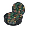 Famame 6 Pcs Hawaiian Tiki Tropical Leaves Leather Coasters for