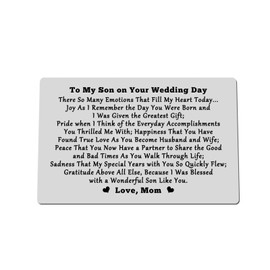 Xiahuyu Son Wedding Gifts from Mom Engraved Wallet Insert Card for Son on His Wedding Day to My Sons Gift Mother to Sons Gift SonWedding Card from Mom