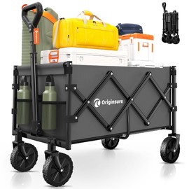 Originsure Collapsible Wagon Cart Foldable - Portable Heavy Duty Folding Beach Wagons with Wheels - Outdoor Utility Carts for Groceries, Shopping, Camping, Sports, Garden with Large Capacity - Grey