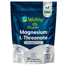 Wellthy L Treonato de Magnesio 90 Cápsulas 144mg, Hecho con Magtein® el Único Treonato Magnesio Real, Gluten Free, Non GMO, Suplemento Mineral en Cápsulas