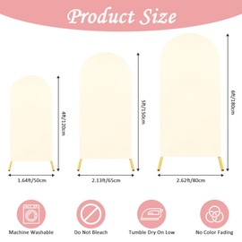 Set of 3 Wedding Arch Backdrop Cover (4FT, 5FT, 6FT),Spandex Fitted Stand Cover for Round Top Chiara Arch, Photo Arch Backdrop Stands Cover for Birthday Party Photographic Background, Buff