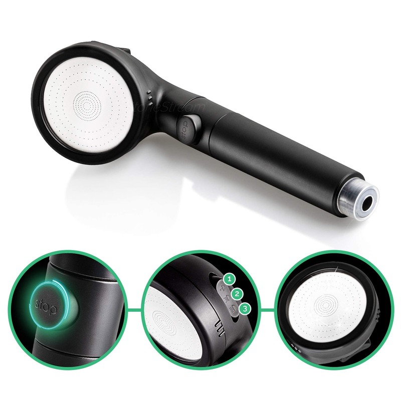 Original StoneStream® EcoPower High Pressure Matte Black Shower Head -