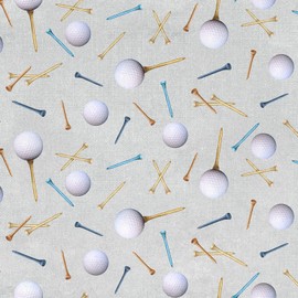 Clothworks Fore Y3750 118 Light Pewter Golf Balls & Tees Print Fabric