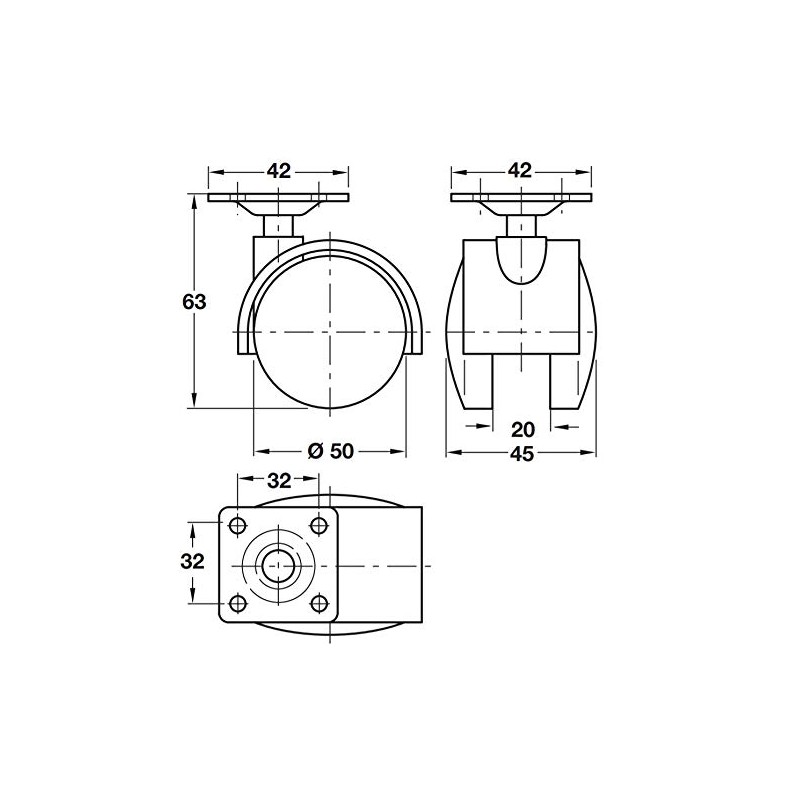 Swivel Twin Wheel Castor / With Brake Ø 50mm /