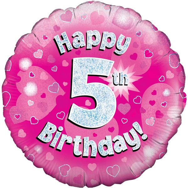 Oaktree UK Oaktree 18" Happy 5th Birthday Pink Holographic