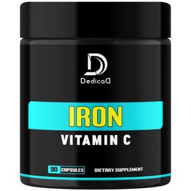 Iron (as Ferrous Bisgycinate Chelate) Supplement with Vitamin C (from L-Ascorbate & Acerola Cherry Extract) - 500mg 90 capsules 3 Month - Support for Iron Absorption & Immune System