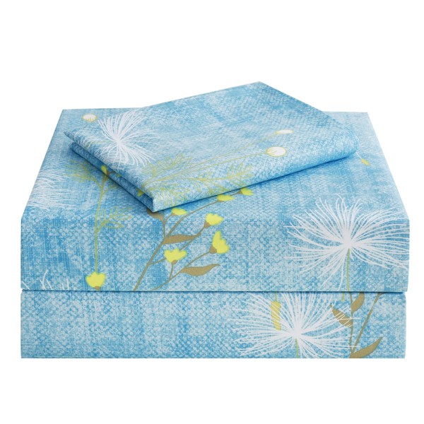 JSD Blue Floral Print Sheet Set Twin Size, 3 Piece