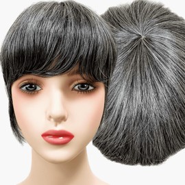 Luce Brillare Partial Wig, Wig, Hairpiece, Point Wig, Gray Hair, Gray, Women's, Synthetic Hair, Short Bangs, Straight Bangs, O Type Thorl, Medical Use, Thorl, Top Piece, Gray Hair (White 5 Black 5, Gray Hair Up)