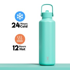 Men Metal Water Bottle for Sports: 710ml Stainless Steel Water Bottle with Straw and Flip Lid - Keeps 24 Hours Cold & 12 Hours Hot for Work - Commuters Gym Enthusiasts, Mint Green