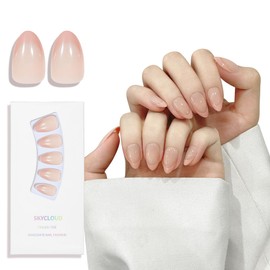 SKYCLOUD Short Almond Press On Nails,15 Sizes-30 Pcs Soft Gel Light Pink French Fake Nails Kit with Nail Glue,Natural Reusable Stick On Nails False Nails for Women and Girls (Light Pink) SK0768