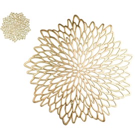 4 Pairs Gold Metallic Placemats and Matching Coasters Leaf Laminated Vinyl Plastic Dining Table Decorations for Christmas Thanksgiving Holiday Party Wedding by Snowkingdom 8 PCS