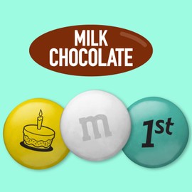 M&M’S WORLD 1st Birthday Milk Chocolate Candy, 5lbs of Baby-Themed M&M'S in Aqua, Yellow & White, 1st Birthday Celebration Candy for Dessert Table, Candy Bar & DIY Favors
