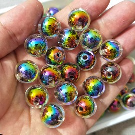 Qingxii Decorr Mixed Lots Shiny AB Color Acrylic Faceted Bead DIY Beading Hairband Bracelets Necklace Craft Embelishment (Gradient-Round)