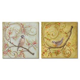 Pyradecor Birds and Flower Canvas Prints Wall Art Blooming Trees Pictures by Floral Oil Paintings Style for Living Room Bedroom Home Office Decorations 2 Pieces Modern Giclee Landscape Artwork