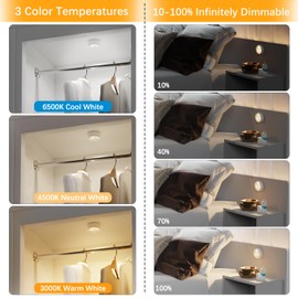 YLXS LED Puck Lights with Remote, 3 Color Light, Battery Operated Push Light Under Cabinet Light, Dimmable Tap Light, 50 Lumens, Stick On Closet Light