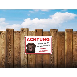 AdriLeo Sign – Caution Brown Labrador Retriever – Without Lead – (20 x 30 cm) / Caution Dog Guard Dog