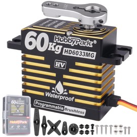 HobbyPark Waterproof RC Servo High Torque Brushless Motor Metal Gear Digital Servo Aluminum Case for 1/8 1/10 RC Crawler SCX10 TRX4 RC Truck Car Buggy RC Basher Control Angle 180° HV (60kg Torque)