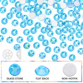 Novani Rhinestones 3000Pcs Flatback Crystal Round Loose Gemstones Glass Rhinestones for Crafts Makeup Nail Art Clothes Shoes DIY Decorations(SS10, 2.7-2.9mm,Aquamarine AB)