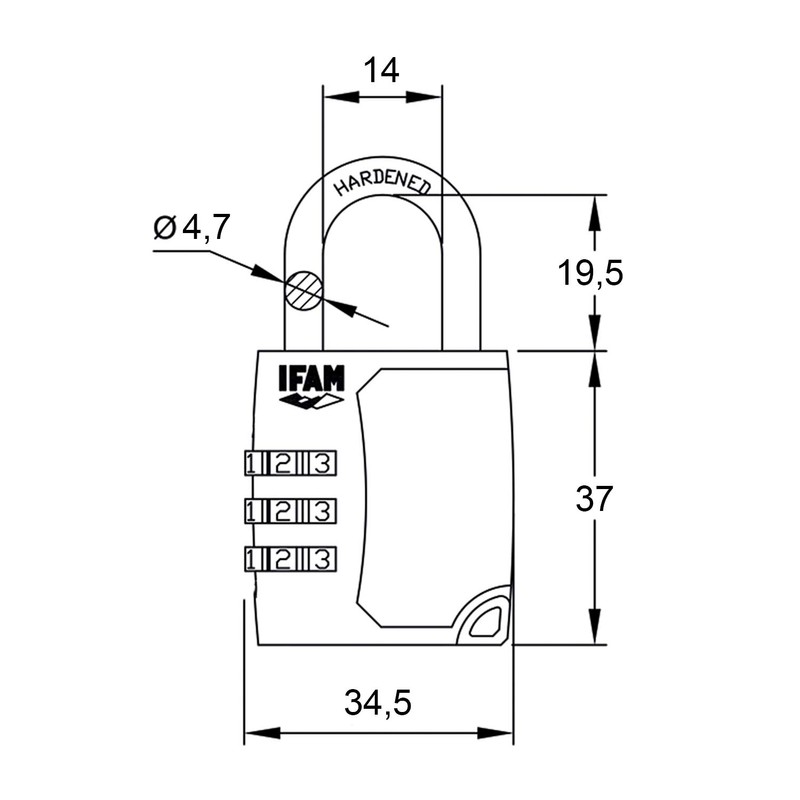 Ifam 000682 Combination Padlock, Chrome, 35 mm
