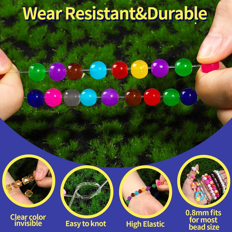FANDAMEI 0.8mm Elastic Strings for Bracelets, Crystal Stretch Bead Cord