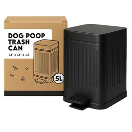Small Dog Poop Trash Can Outside, 1.3 Gal Stainless Steel Dog Waste Trash Can, Waterproof Small Poop Bucket Outdoor with Lid, Poop Pail for Dogs, Dog Poop Bin Outdoor with Odor Control (Black)