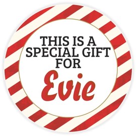 This is a Gift for Evie - Circle Sticker Decal 3 Inch - Candy Cane Merry Christmas Gift Tag Present Tree Holiday Custom Name Santa Claus