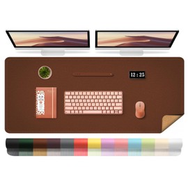 Large Desk Pad Mat, 47.2'' x 23.6'' Computer Mat for Desk, Leather Desk Pad Protector, Suede Sewing Desk Blotter, Non-Slip Office Desk Mat, Waterproof Desk Writing Pad for Office and Home Seal Brown