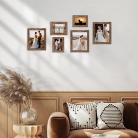 iRahmen 5x7 Picture Frame Set of 4, High Definition Glass Brown Frame, 5 x 7 Wood Rustic Photo Frames for Horizontal or Vertical Table Top and Wall Mounting