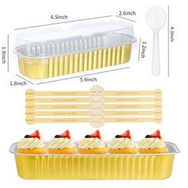 PASHMAIRE Mini Loaf Baking Pans with Lids and Spoons- 50 Pack 6.8oz Aluminum Bread Cupcake Pie Foil Pans with Sealing Sticker,Rectangle Disposable Baking Cups Muffin Tins Containers for Picnics Party