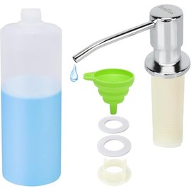 Soap Dispenser for Kitchen Sink Built in Soap Dispenser Pump Dish Liquid Countertop with Refillable Bottle (Chrome Plated)