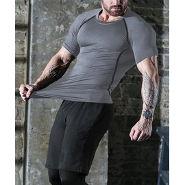 SHEKINI Men's Compression Shirts Athletic Gym Tops Quick-Dry Moisture Wicking Anti-Odor Breathable Tees Crew Neck Short Sleeve T-Shirts Workout Running Outdoor Sports Wear(Grey,3XL)